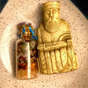 Handmade spell jar/ witch bottle for protection and abundance gemstones herbs